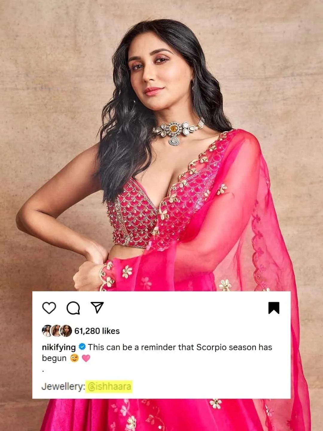 Nikita Dutta In Carved Center Kundan Choker Set