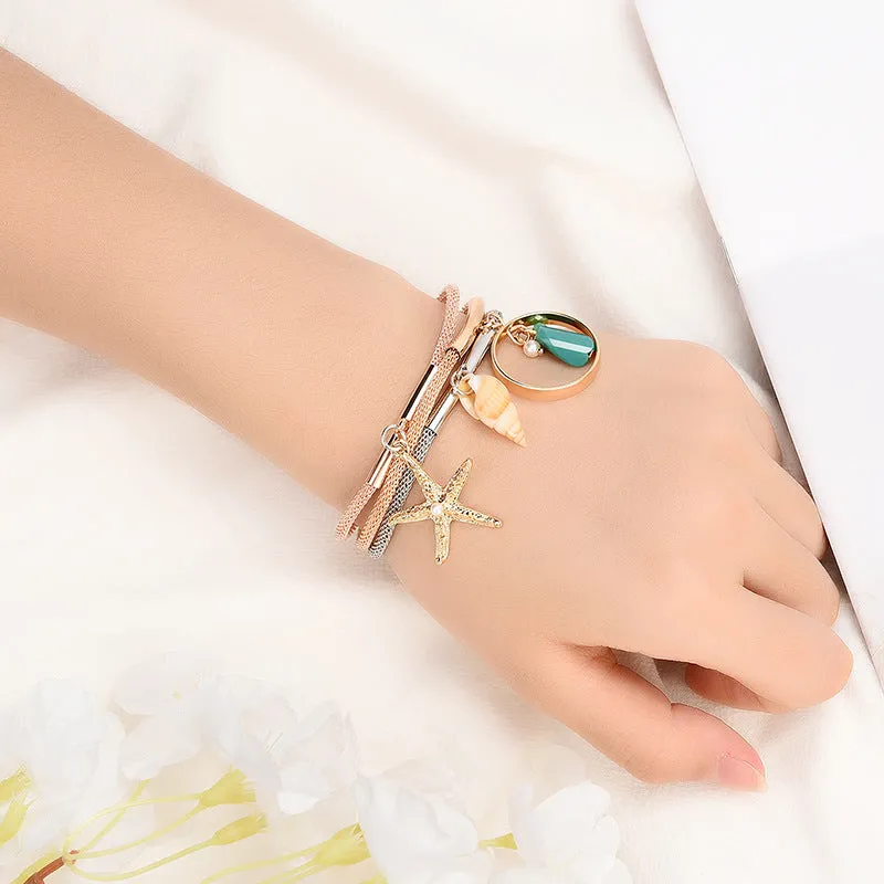 Pearl Geometric Conch Alloy Tassel Pearl Bracelet