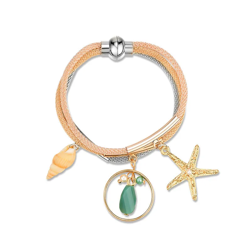 Pearl Geometric Conch Alloy Tassel Pearl Bracelet