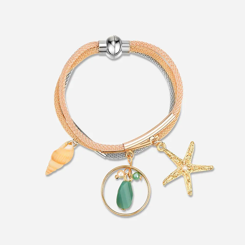 Pearl Geometric Conch Alloy Tassel Pearl Bracelet