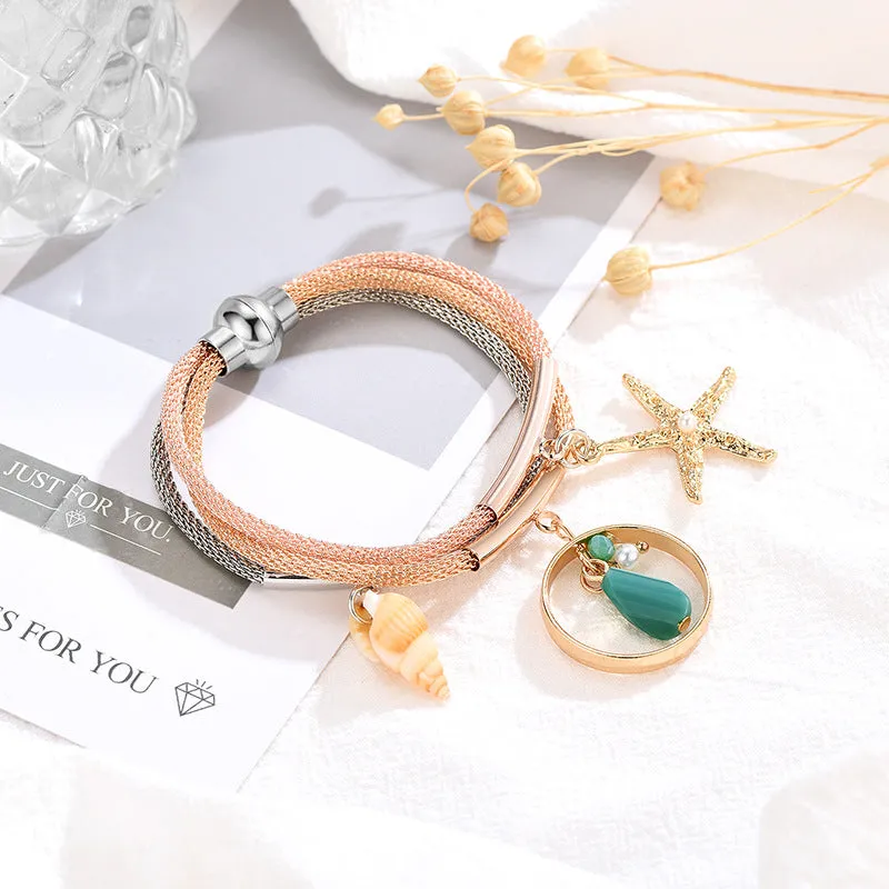 Pearl Geometric Conch Alloy Tassel Pearl Bracelet