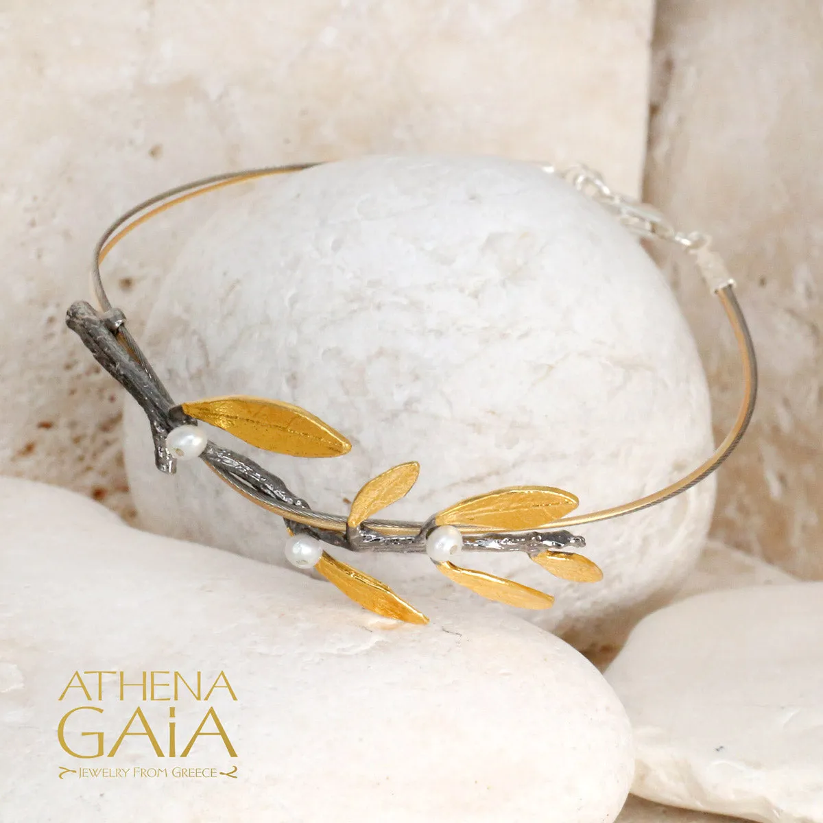 Pearl Olive Twig Bracelet