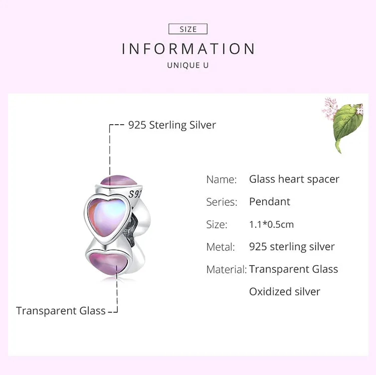 Pink Glass Heart Spacer Beads