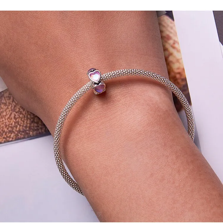 Pink Glass Heart Spacer Beads