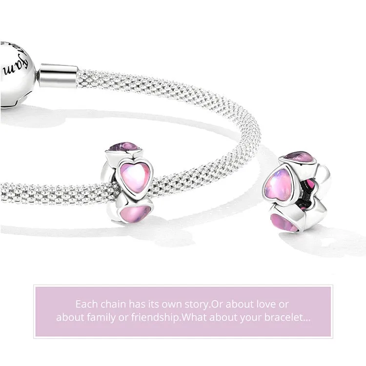 Pink Glass Heart Spacer Beads