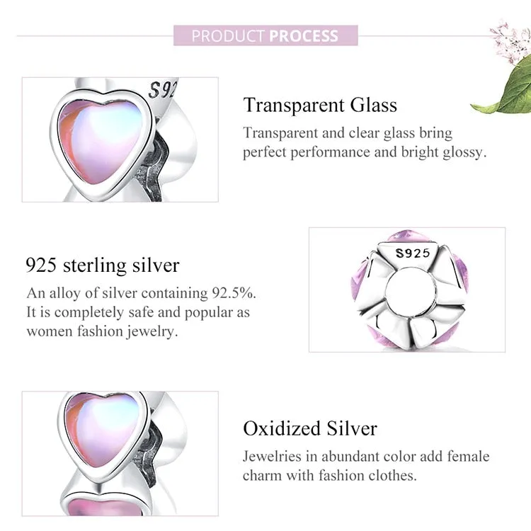 Pink Glass Heart Spacer Beads