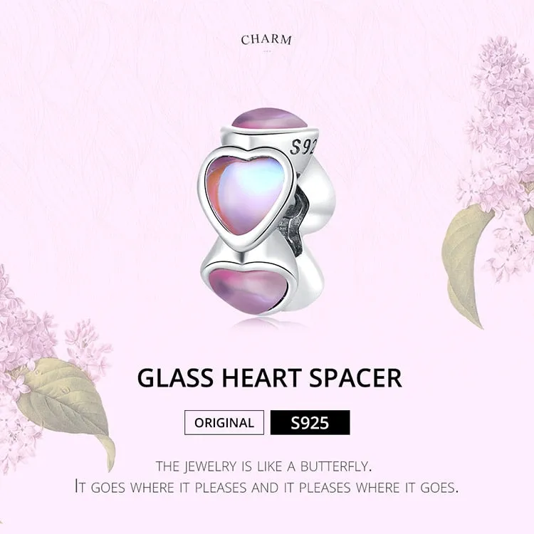 Pink Glass Heart Spacer Beads