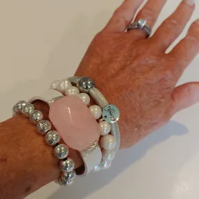 Pink, Silver, White Bracelet Stack Set
