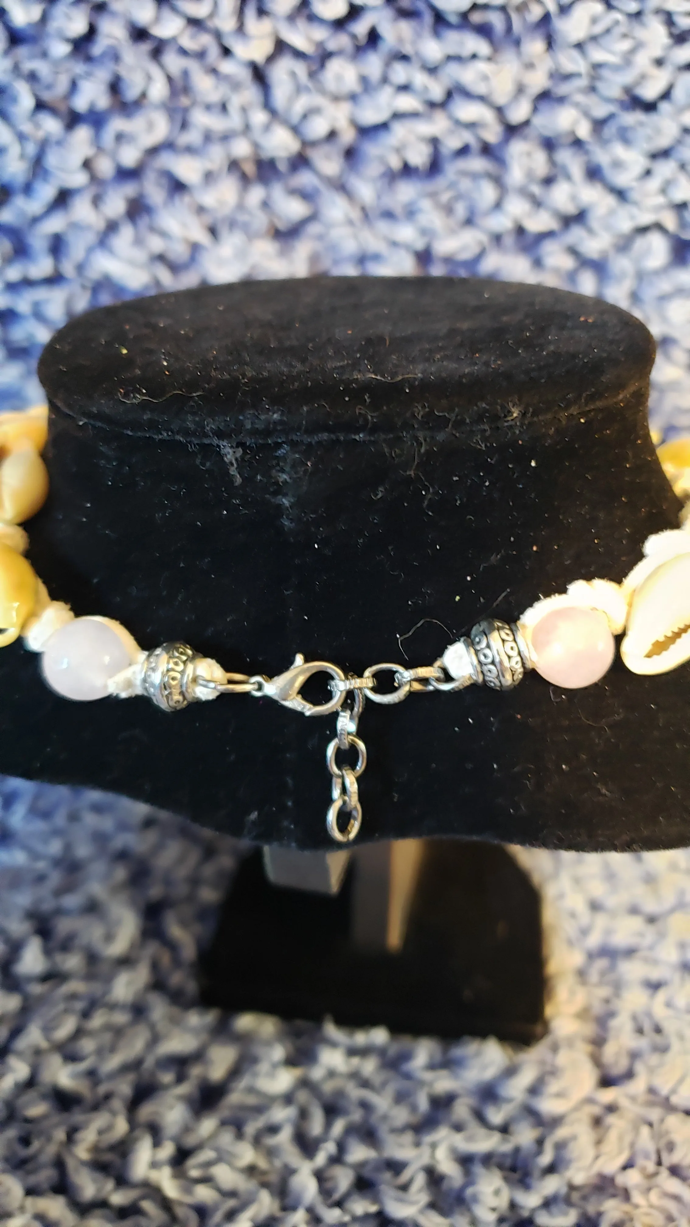 Puka Shell Choker with Genuine Leather, Adjustable up to 13" with Rose Quartz Accent, Chain & Lobster Claw Clasp
 