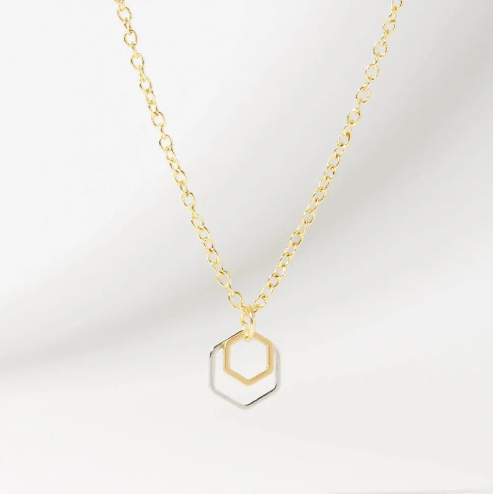 "Le Contour" Mini Hexagon Silver and Gold Mixed Metal Necklace Bundle