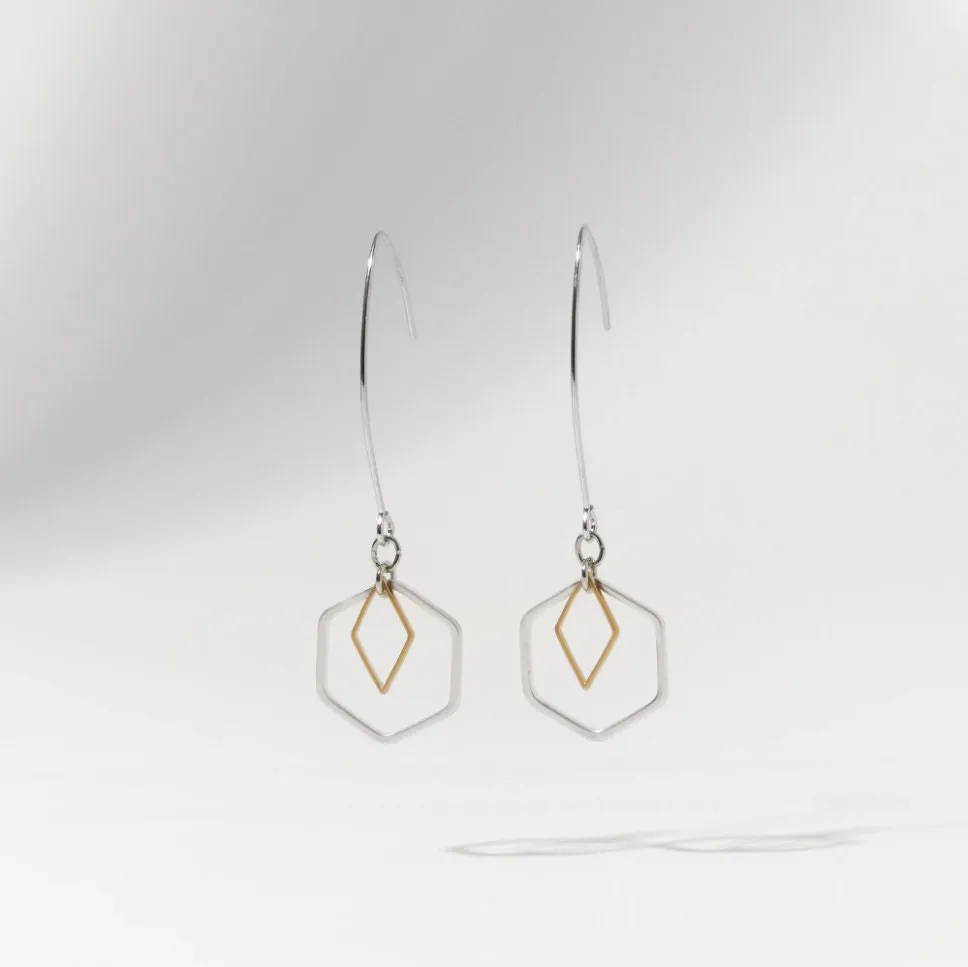 "Le Contour" Mini Hexagon Silver and Gold Mixed Metal Necklace Bundle