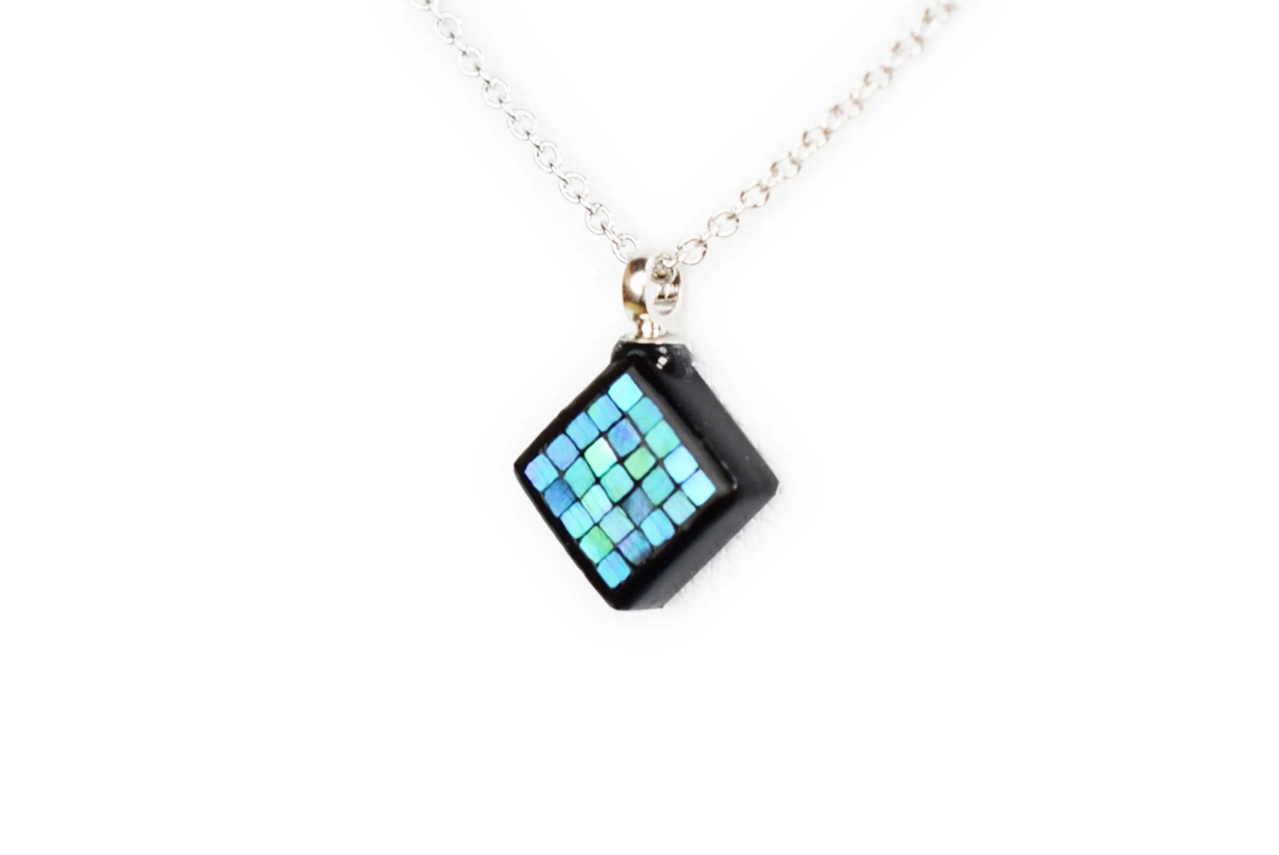 Raden Pendant Necklace - Square / Green Color / SS Size-, Japanese Lacquer Jewelry, Kyoto Jewelry