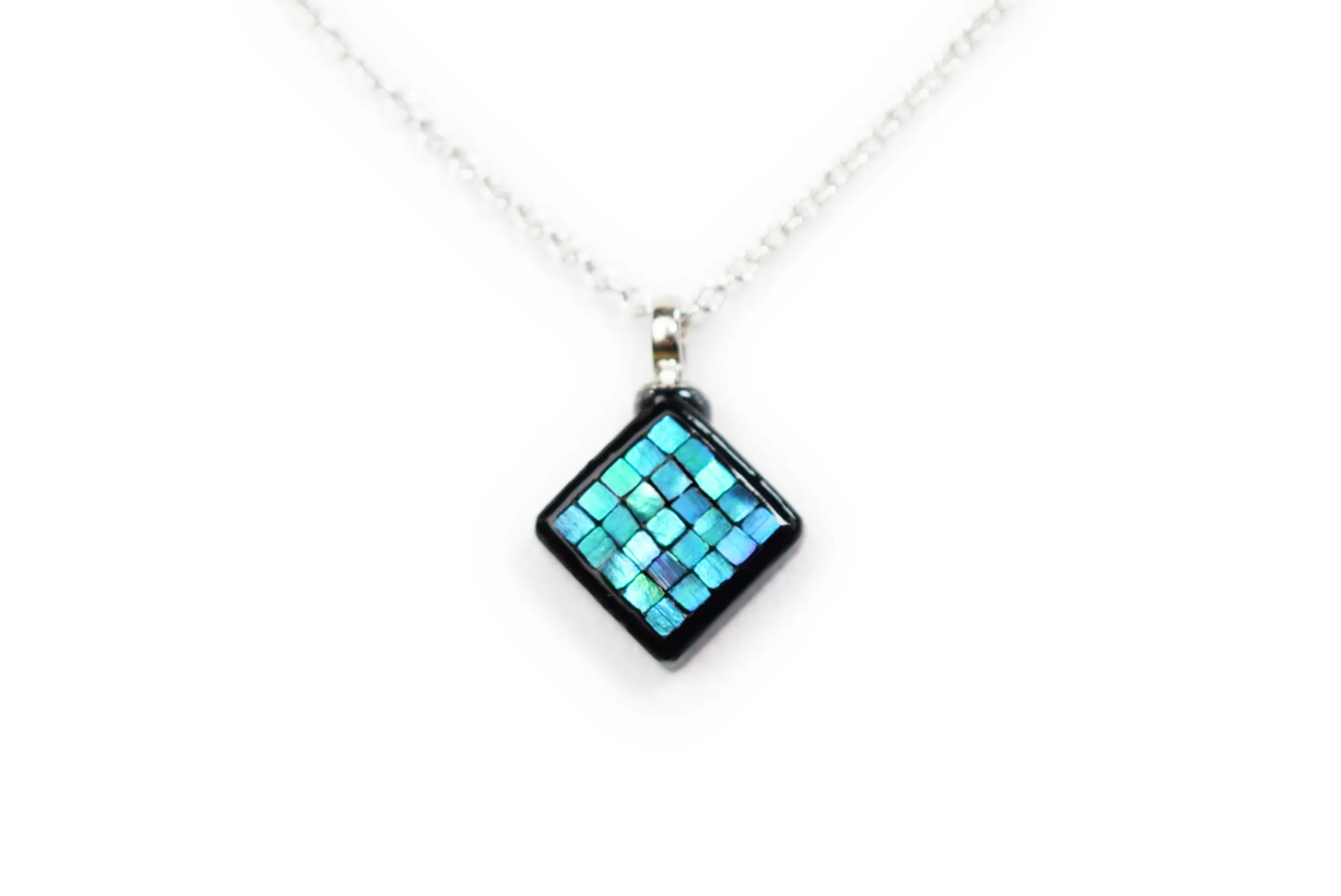 Raden Pendant Necklace - Square / Green Color / SS Size-, Japanese Lacquer Jewelry, Kyoto Jewelry