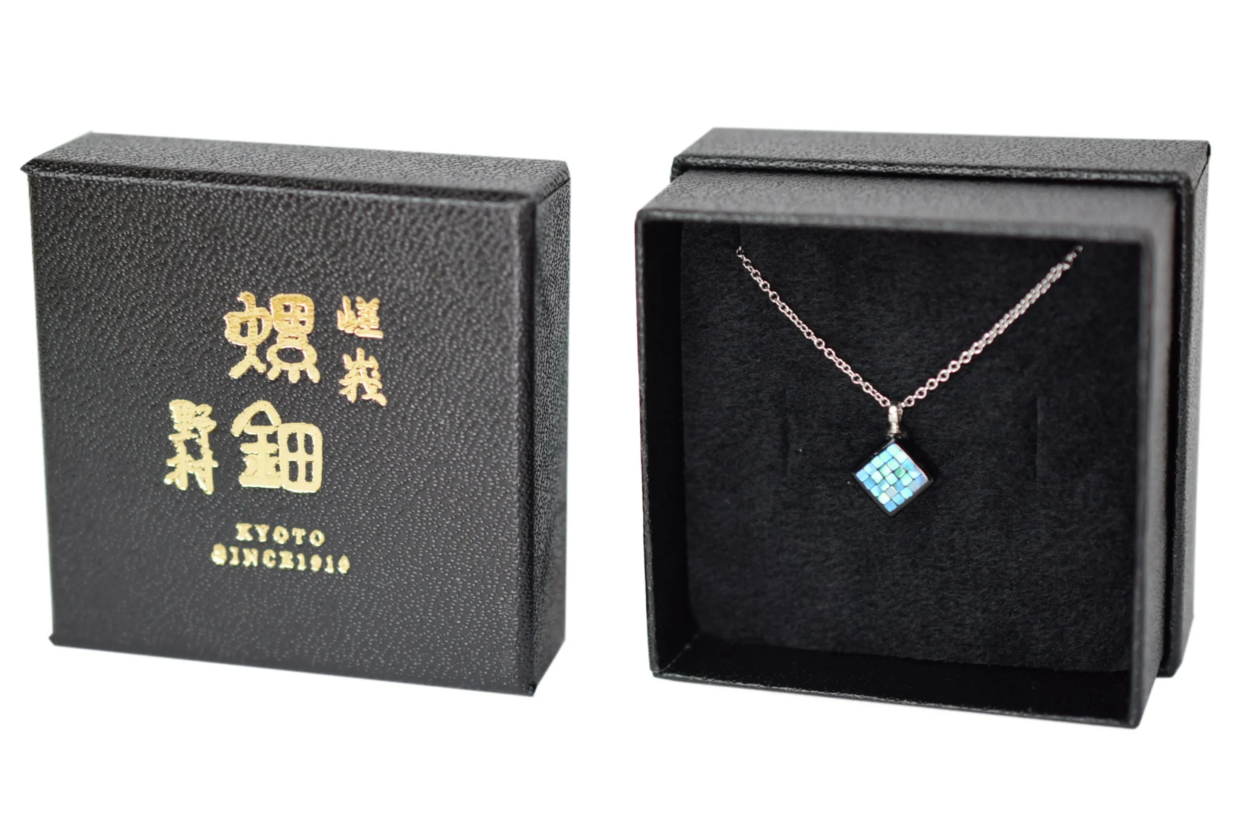 Raden Pendant Necklace - Square / Green Color / SS Size-, Japanese Lacquer Jewelry, Kyoto Jewelry