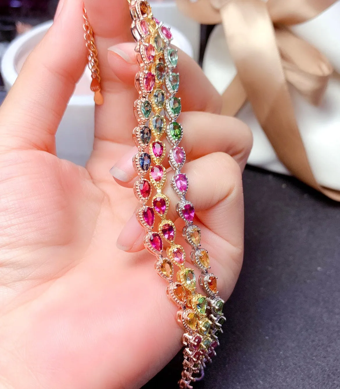 Rainbow Faux Natural Stone Tourmaline Bracelet
