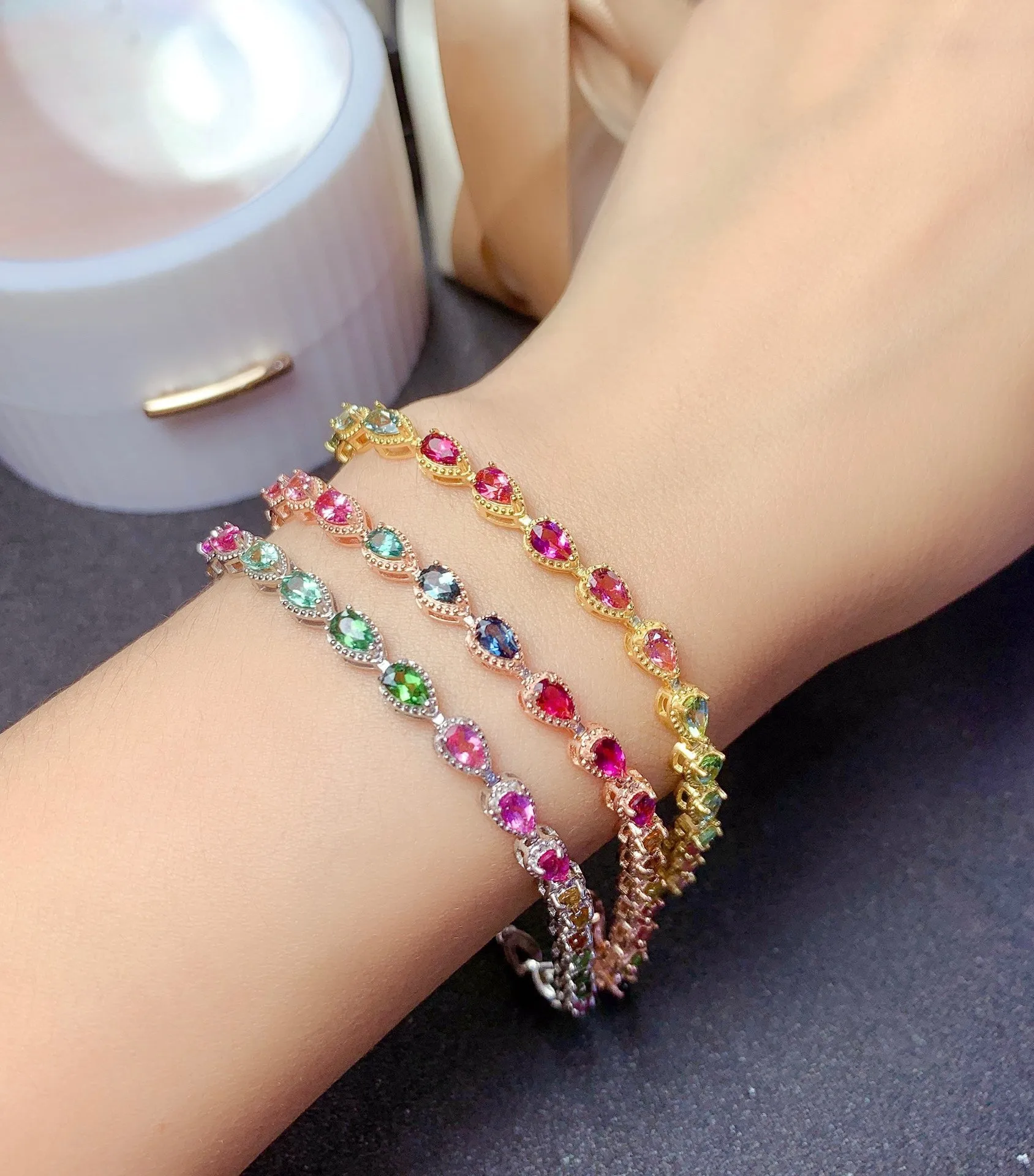 Rainbow Faux Natural Stone Tourmaline Bracelet