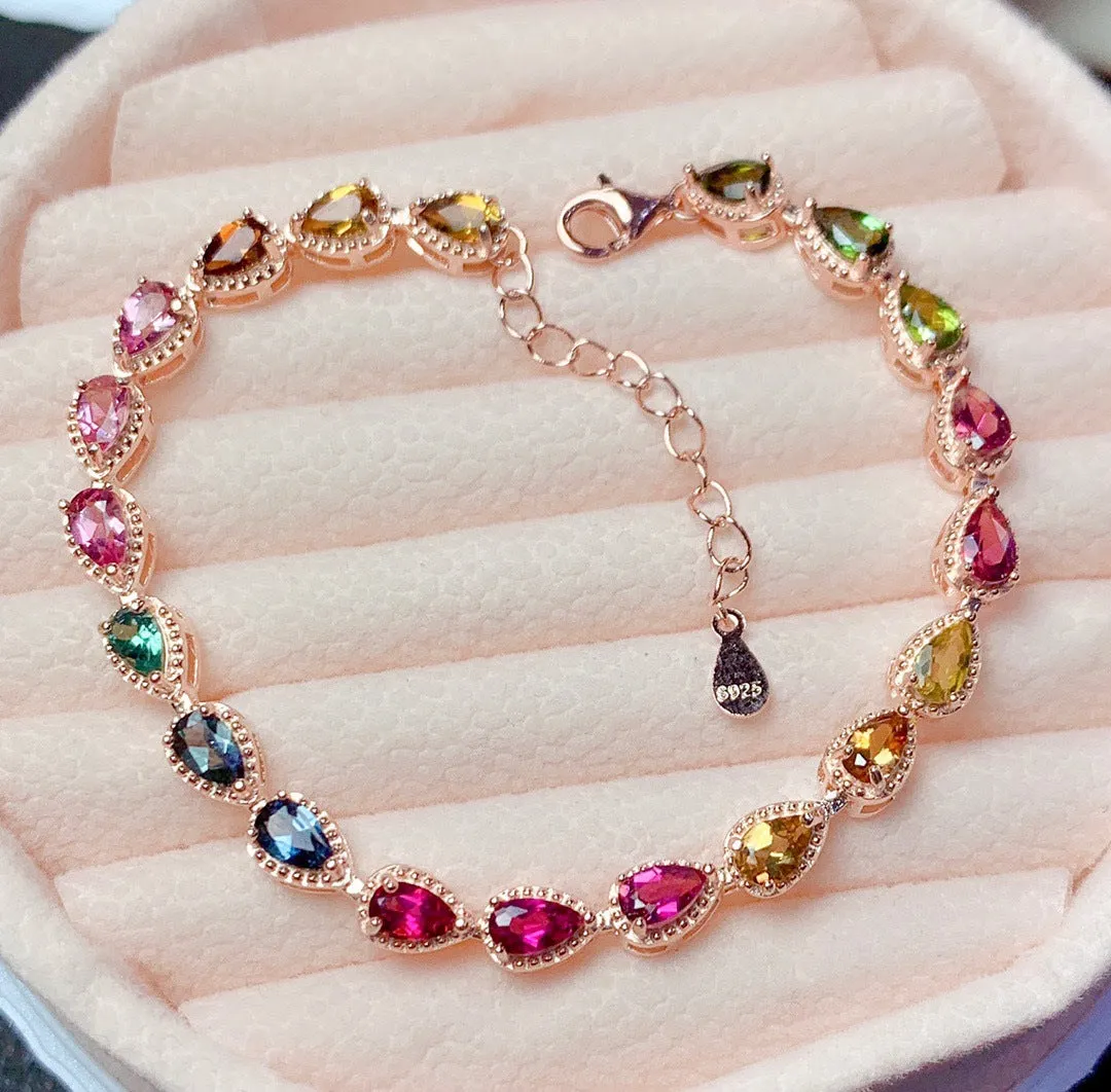 Rainbow Faux Natural Stone Tourmaline Bracelet