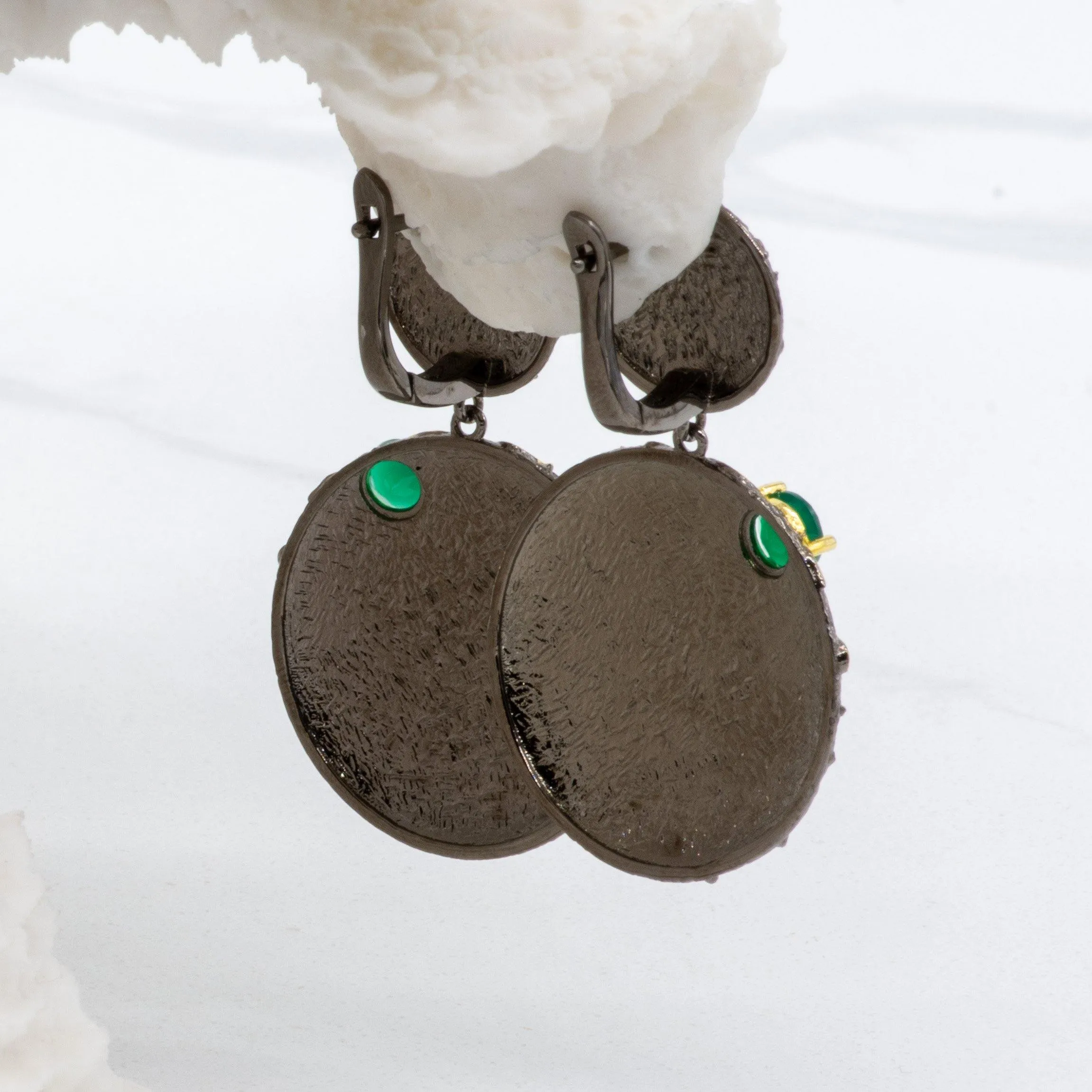 Rays Green Agate Earrings in Sterling Silver