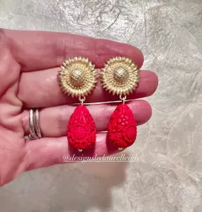 Red Cinnabar Sunflower Drop Earrings