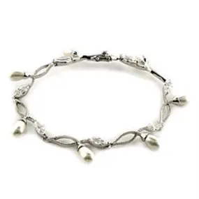 Rhodium 925 Sterling Silver Bracelet with Synthetic Pearl in White for Women Style LOA542