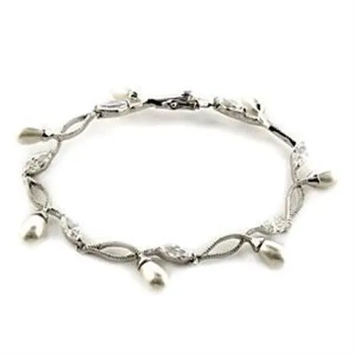 Rhodium 925 Sterling Silver Bracelet with Synthetic Pearl in White for Women Style LOA542