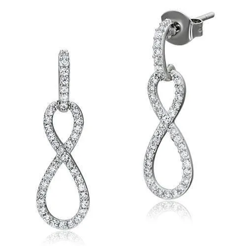 Rhodium 925 Sterling Silver Earrings with AAA Grade CZ in Clear for Women Clear Stone Color Style TS067