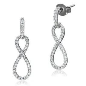 Rhodium 925 Sterling Silver Earrings with AAA Grade CZ in Clear for Women Clear Stone Color Style TS067