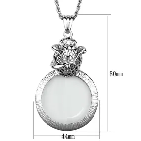 Rhodium Brass Magnifier pendant with Synthetic Synthetic Glass in Clear for Women Style 3W913