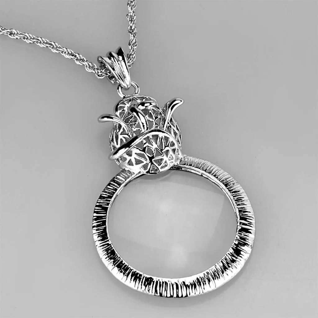 Rhodium Brass Magnifier pendant with Synthetic Synthetic Glass in Clear for Women Style 3W913