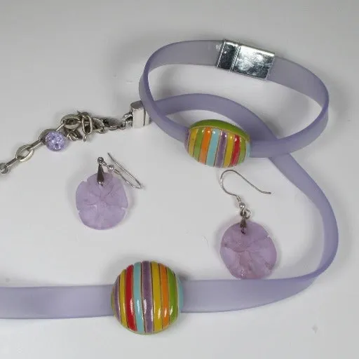 Ribbon Choker Bracelet & Sea Glass  Earrings Jewelry Set
