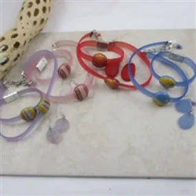 Ribbon Choker Bracelet & Sea Glass  Earrings Jewelry Set
