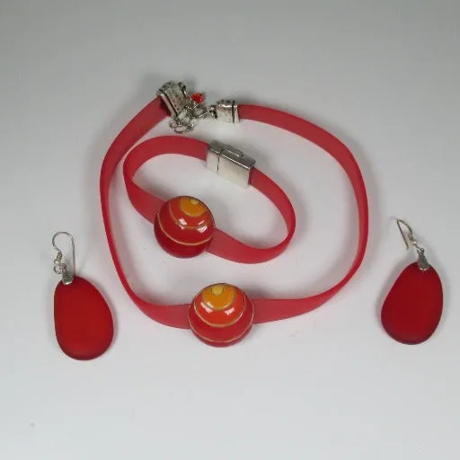Ribbon Choker Bracelet & Sea Glass  Earrings Jewelry Set
