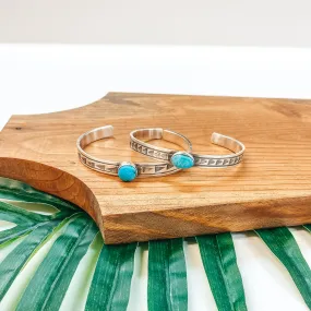 Rick Enriquez | Navajo Handmade Arrow Detailed Sterling Silver Cuff Bracelet with Kingman Turquoise Stone