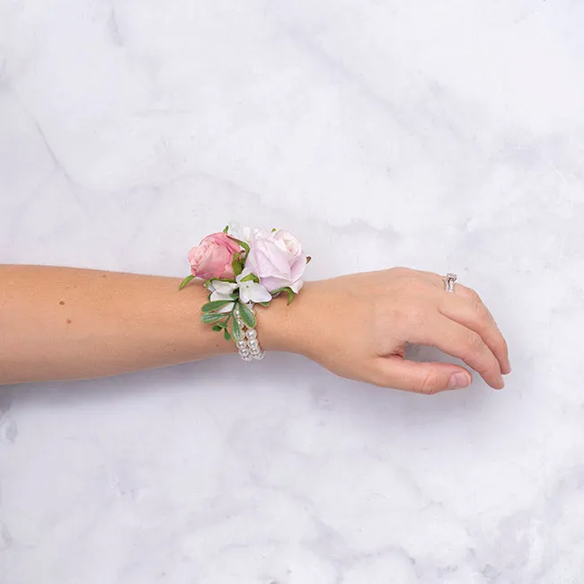 Rose & Hydrangea Corsage with Pearl Wrist Bracelet - Lilac