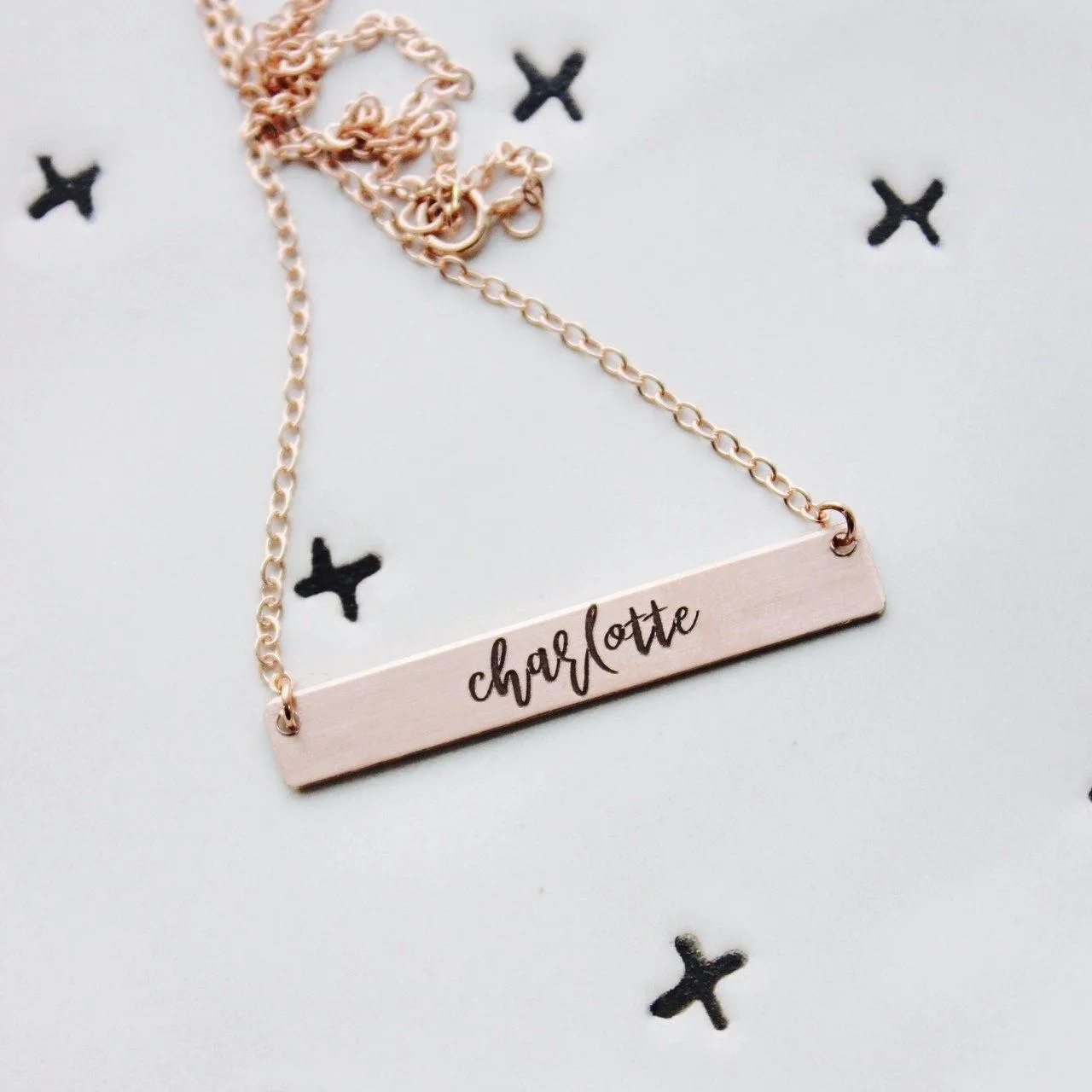 Rose Gold Bar Two Name Necklace