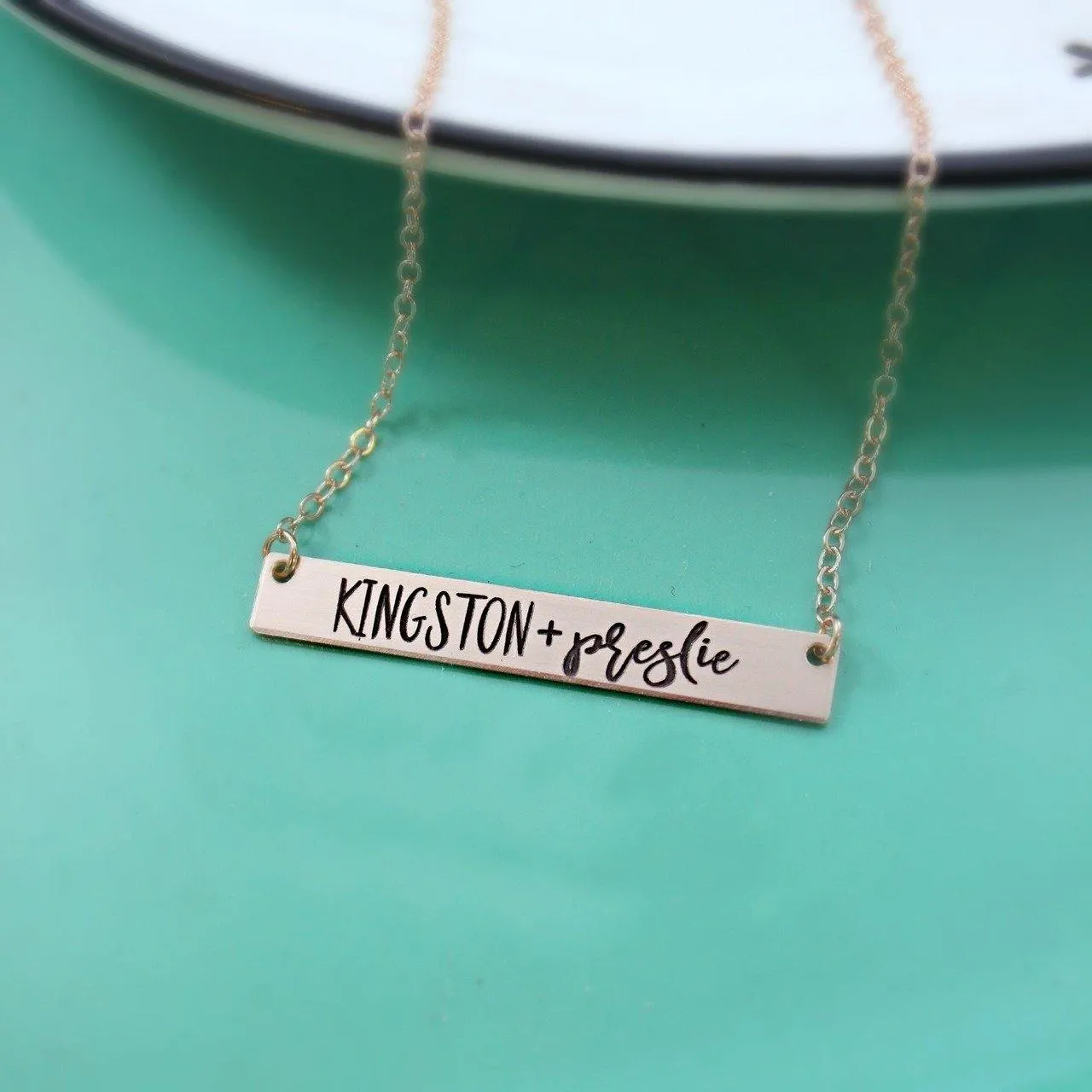 Rose Gold Bar Two Name Necklace
