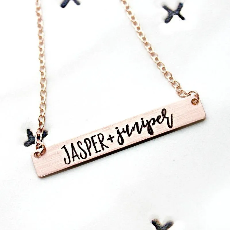 Rose Gold Bar Two Name Necklace