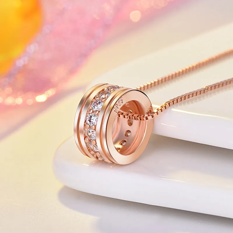 Round Single Row Pendant Clavicle Chain Rose Gold