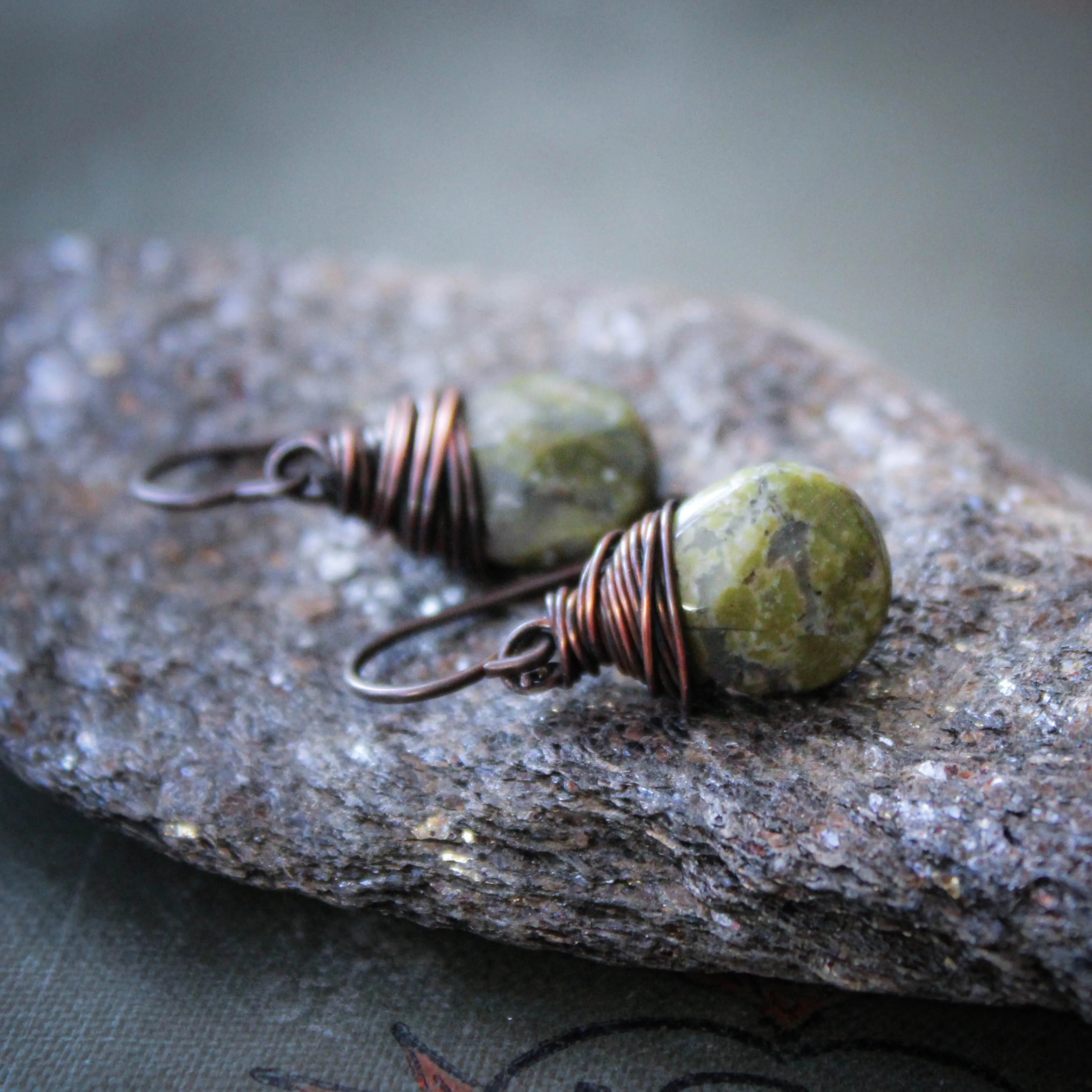 Rustic Red Agate and Copper Drop Earrings with Hypoallergenic Ear Wires.