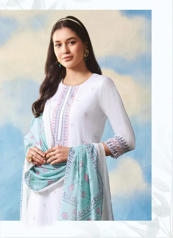 Saadgi Cambric Cotton Women Unstitched White Suit Set