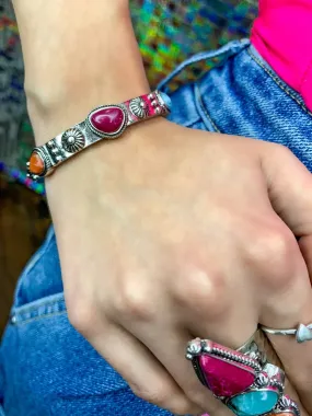 Santa Fee Multi Color Stone Bracelet - Silver