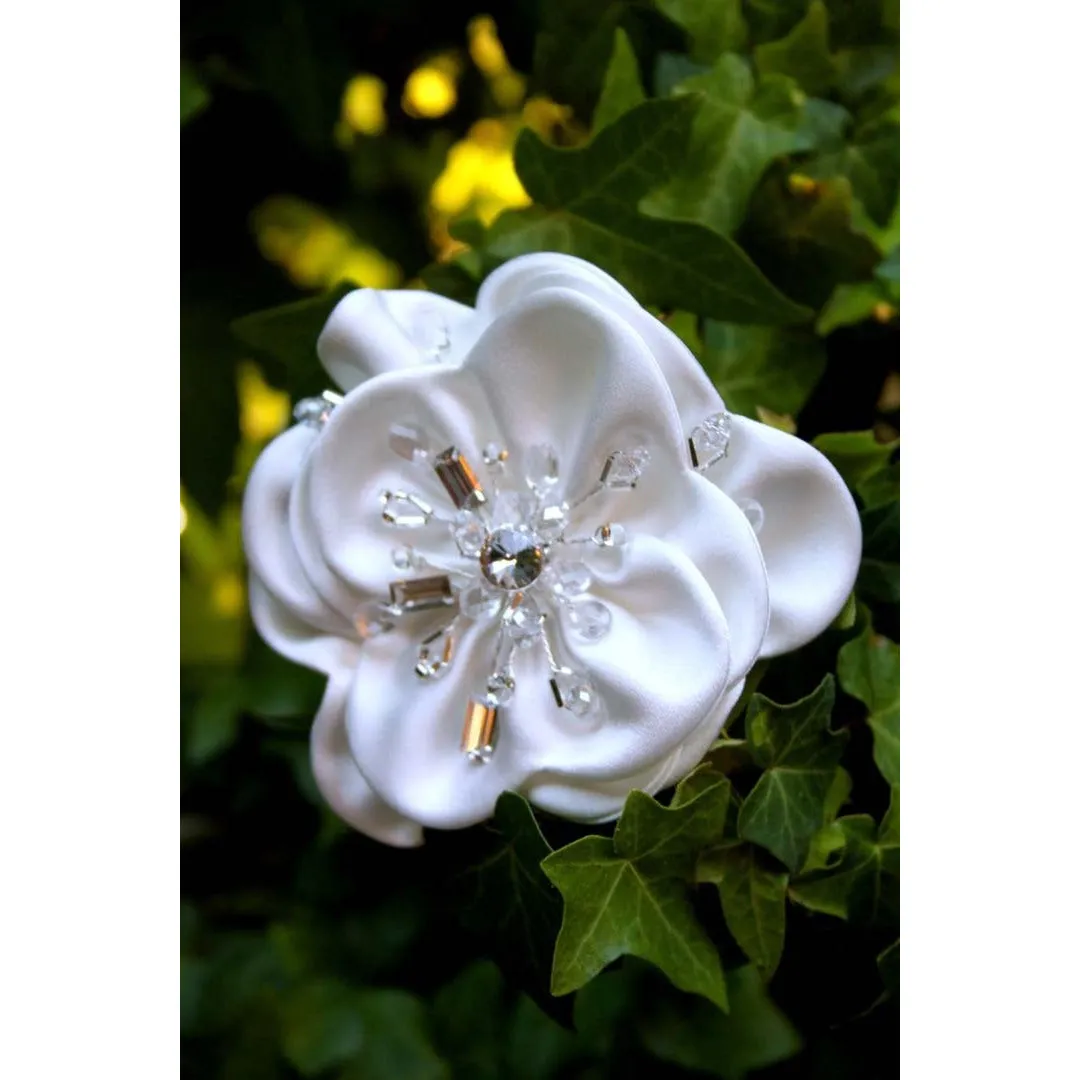 Satin and Crystal Rosette Comb