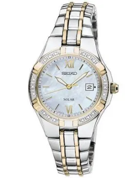 Seiko Solar Diamond Ladies Watch - MOP Dial - Stainless Steel with Gold-Tone
