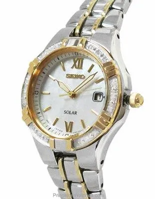Seiko Solar Diamond Ladies Watch - MOP Dial - Stainless Steel with Gold-Tone