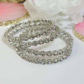 Set of 4 Silver Kundan Indian Bangles
