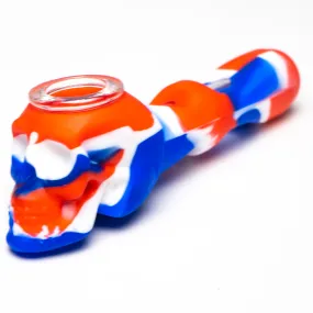 Shooters - 5" Silicone & Glass Hand Pipe - Skull - Red, White & Blue