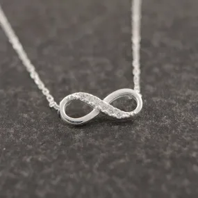Shuangshuo Tiny Infinity Crystal Pendant Necklaces for Women Choker Lucky Number Eight Geometric Silver Long Chain Necklace