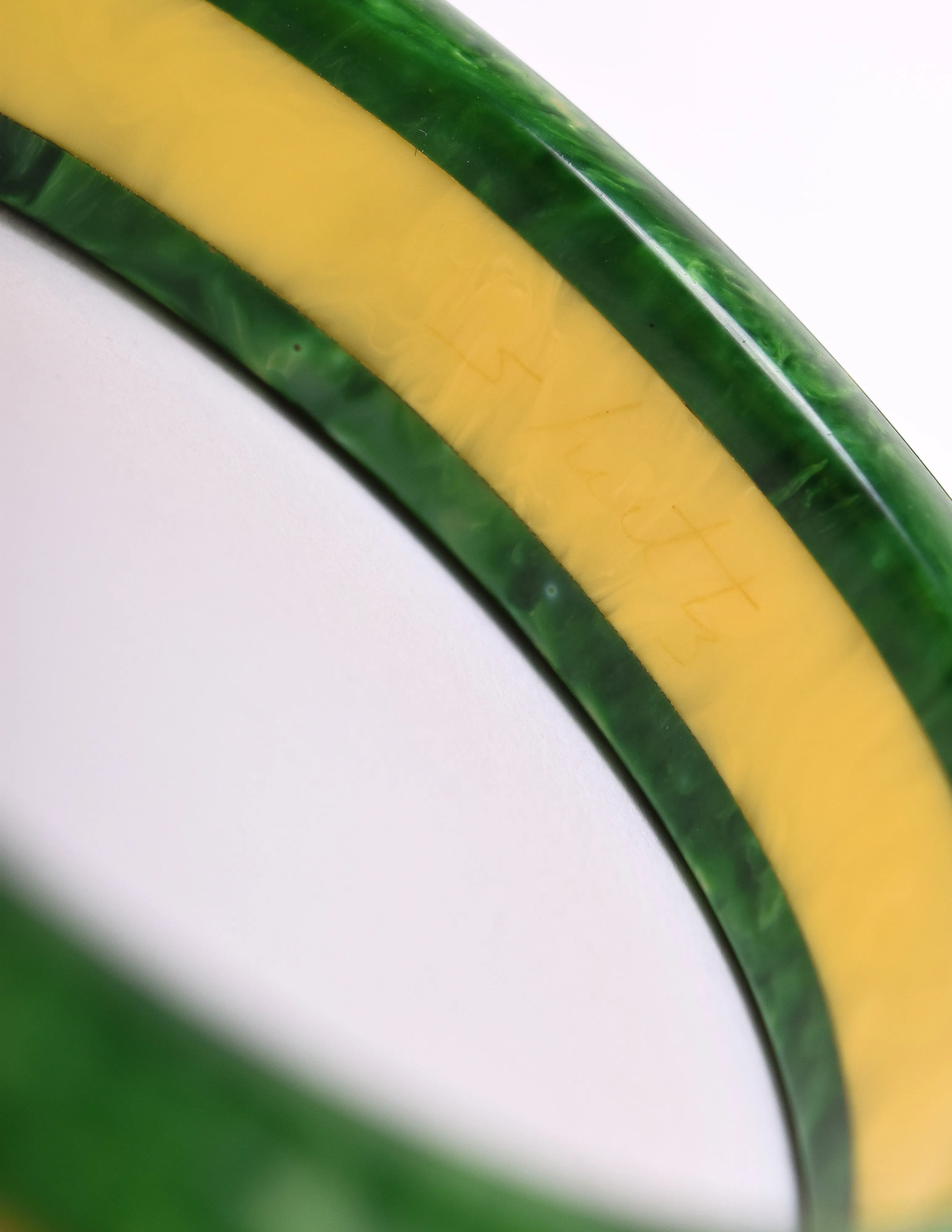 Shultz Reworked Vintage Pair of Green Yellow Marbled Inlay Bakelite Bracelets