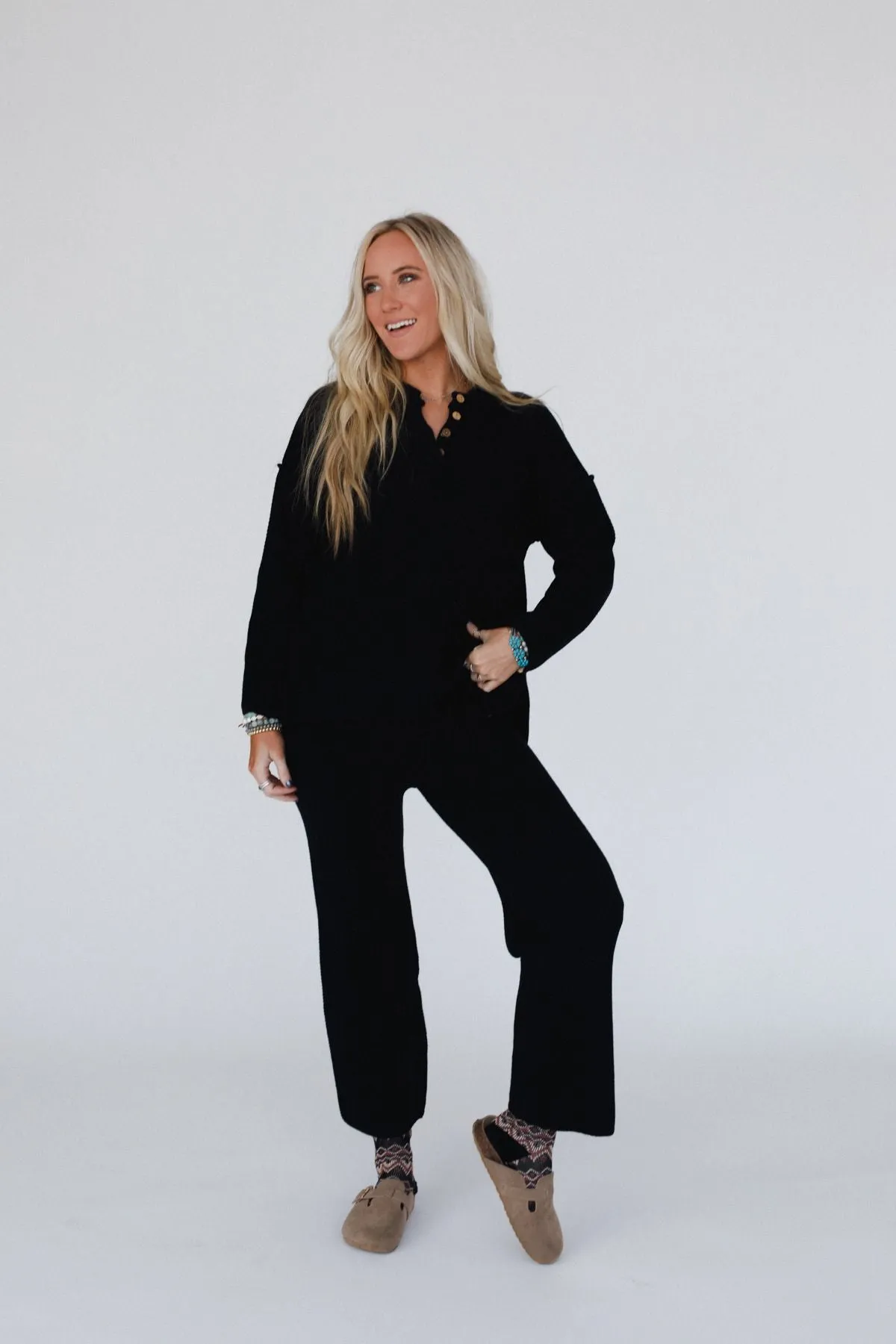Sierra Slumber Waffle Knit Set - Black