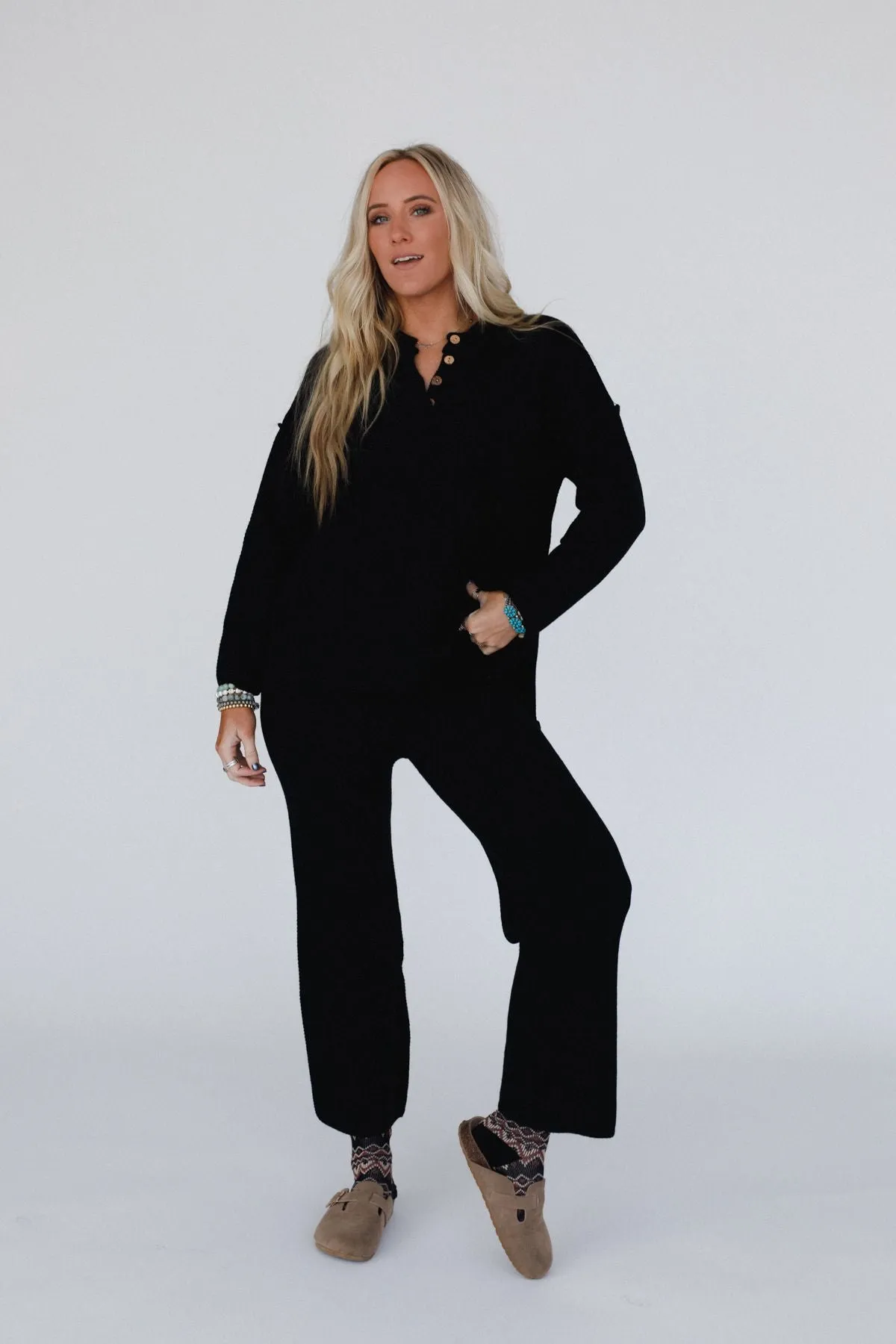 Sierra Slumber Waffle Knit Set - Black